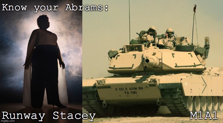 Stacey Abrams | Know your Abrams:; Runway Stacey             M1A1 | image tagged in political meme,politics | made w/ Imgflip meme maker