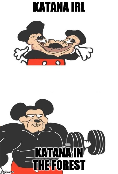 Buff Mickey Mouse | KATANA IRL; KATANA IN THE FOREST | image tagged in buff mickey mouse | made w/ Imgflip meme maker