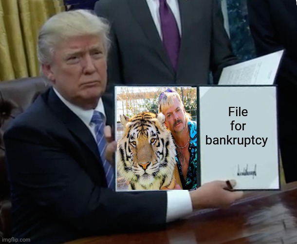 Trump Bill Signing Meme | File for bankruptcy | image tagged in memes,trump bill signing | made w/ Imgflip meme maker