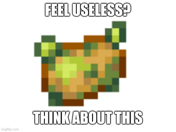 Poisonous potato | FEEL USELESS? THINK ABOUT THIS | image tagged in minecraft | made w/ Imgflip meme maker