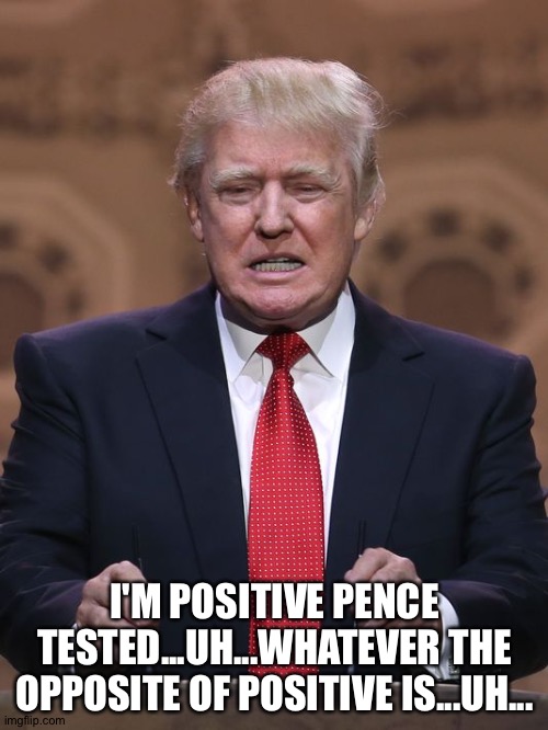 Donald Trump | I'M POSITIVE PENCE TESTED...UH...WHATEVER THE OPPOSITE OF POSITIVE IS...UH... | image tagged in donald trump | made w/ Imgflip meme maker