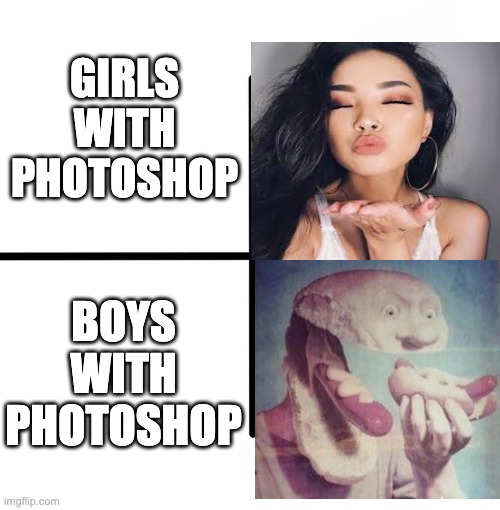 PHOTOSHOP | GIRLS WITH PHOTOSHOP; BOYS WITH PHOTOSHOP | image tagged in memes,blank starter pack | made w/ Imgflip meme maker