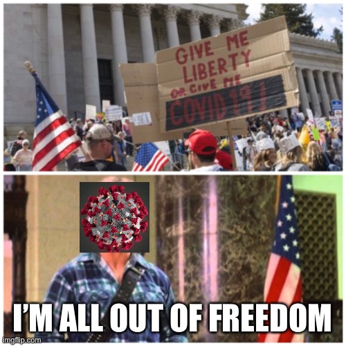 All out of freedom | I’M ALL OUT OF FREEDOM | image tagged in covid-19,freedom | made w/ Imgflip meme maker