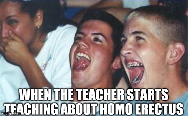 Homo Erectus | WHEN THE TEACHER STARTS TEACHING ABOUT HOMO ERECTUS | image tagged in funny memes | made w/ Imgflip meme maker