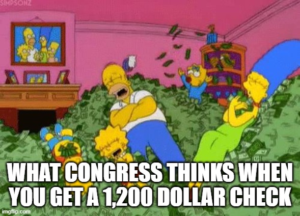 The Simpsons  | WHAT CONGRESS THINKS WHEN YOU GET A 1,200 DOLLAR CHECK | image tagged in the simpsons | made w/ Imgflip meme maker