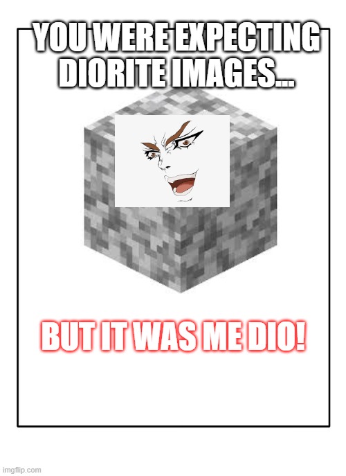 DIOrite | YOU WERE EXPECTING DIORITE IMAGES... BUT IT WAS ME DIO! | image tagged in diorite image | made w/ Imgflip meme maker