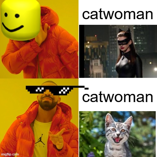 Drake Hotline Bling | catwoman; catwoman | image tagged in memes,drake hotline bling | made w/ Imgflip meme maker