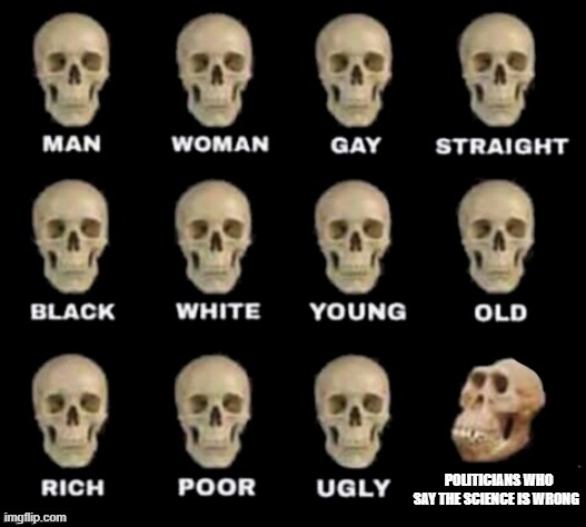 idiot skull | POLITICIANS WHO SAY THE SCIENCE IS WRONG | image tagged in idiot skull | made w/ Imgflip meme maker