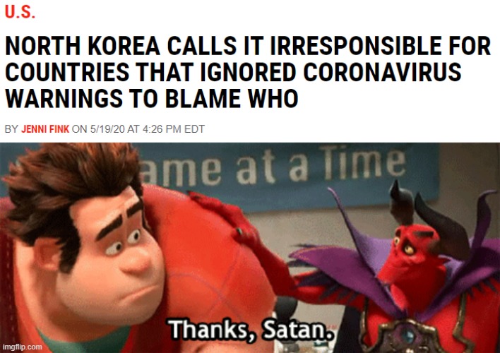 Thanks Satan | image tagged in thanks satan,memes,funny,north korea,coronavirus | made w/ Imgflip meme maker