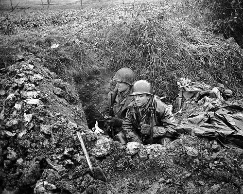 Soldiers in a foxhole Blank Meme Template