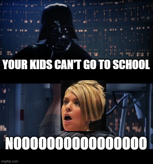 Star Wars No | YOUR KIDS CAN'T GO TO SCHOOL; NOOOOOOOOOOOOOOOO | image tagged in memes,star wars no | made w/ Imgflip meme maker