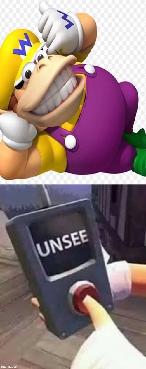 Cursed Wario | image tagged in unsee button,cursed image,wario,memes,gaming,meme | made w/ Imgflip meme maker