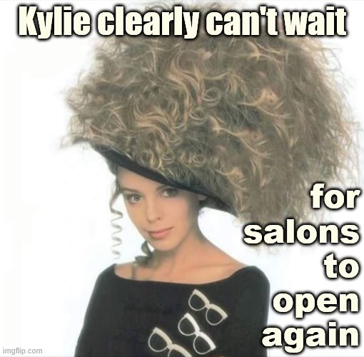 lol. We're friends with a hairdresser and got ours cut at her home last weekend. | Kylie clearly can't wait; for salons to open again | image tagged in kylie huge hair,covid-19,coronavirus,lockdown,haircut,hair | made w/ Imgflip meme maker