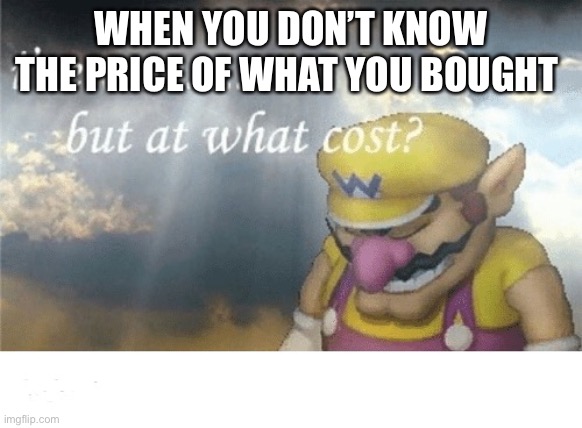 What’s the cost | WHEN YOU DON’T KNOW THE PRICE OF WHAT YOU BOUGHT | image tagged in wario sad,price,meme | made w/ Imgflip meme maker