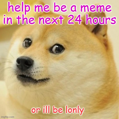 Doge | help me be a meme in the next 24 hours; or ill be lonly | image tagged in memes,doge | made w/ Imgflip meme maker