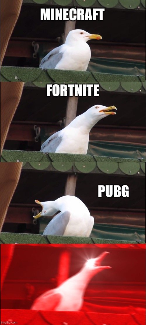 Inhaling Seagull Meme | MINECRAFT; FORTNITE; PUBG | image tagged in memes,inhaling seagull | made w/ Imgflip meme maker