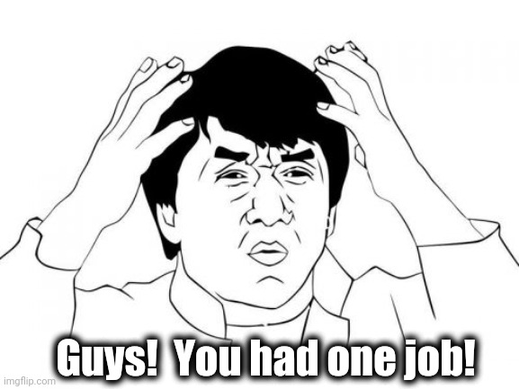 Jackie Chan WTF Meme | Guys!  You had one job! | image tagged in memes,jackie chan wtf | made w/ Imgflip meme maker