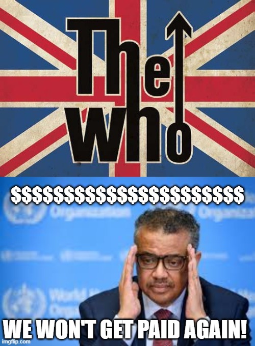 THE WHO? | $$$$$$$$$$$$$$$$$$$$$$; WE WON'T GET PAID AGAIN! | image tagged in the who,world health organization,tedros | made w/ Imgflip meme maker