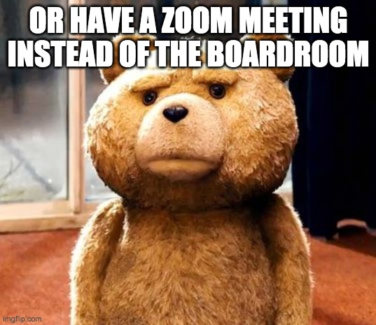 TED Meme | OR HAVE A ZOOM MEETING INSTEAD OF THE BOARDROOM | image tagged in memes,ted | made w/ Imgflip meme maker