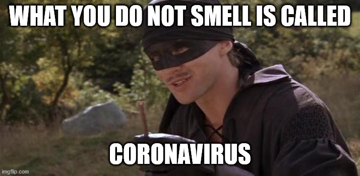 I don't smell any coronavirus... | WHAT YOU DO NOT SMELL IS CALLED; CORONAVIRUS | image tagged in pandemic,princess bride | made w/ Imgflip meme maker