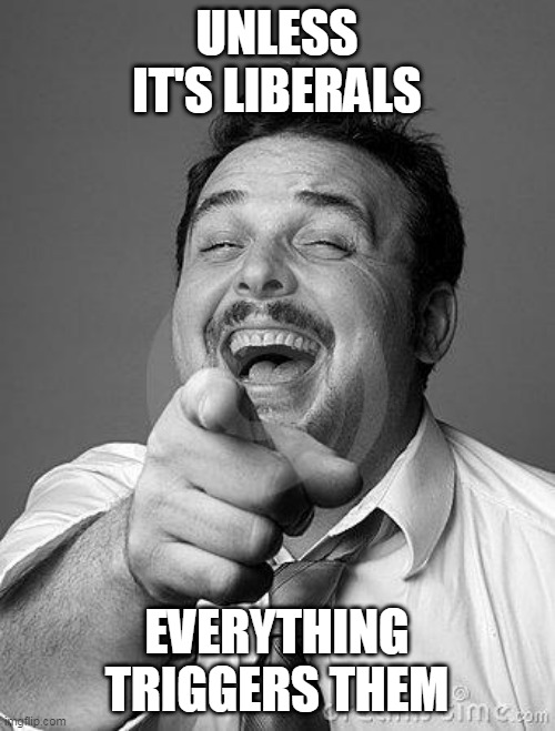 laughingguy | UNLESS IT'S LIBERALS EVERYTHING TRIGGERS THEM | image tagged in laughingguy | made w/ Imgflip meme maker