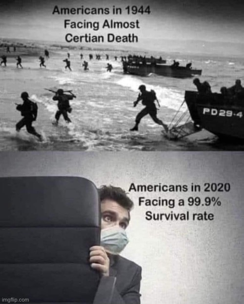 Eh I don’t really agree with this comparison personally but good enough for here :) | image tagged in repost,covid-19,coronavirus,wwii,americans,political humor | made w/ Imgflip meme maker