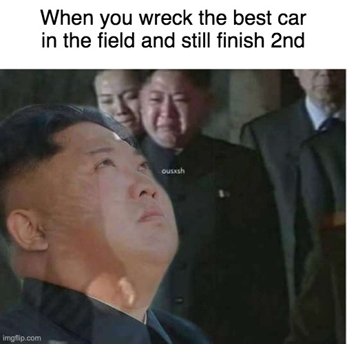 Kyle Busch Chase Elliott |  When you wreck the best car in the field and still finish 2nd | image tagged in kim jong un crying,kyle busch,nascar,chase elliott | made w/ Imgflip meme maker