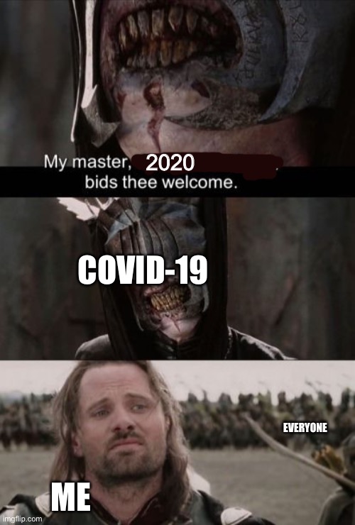 My Master Welcomes You | 2020; COVID-19; EVERYONE; ME | image tagged in my master welcomes you,coronavirus,covid-19,2020 | made w/ Imgflip meme maker