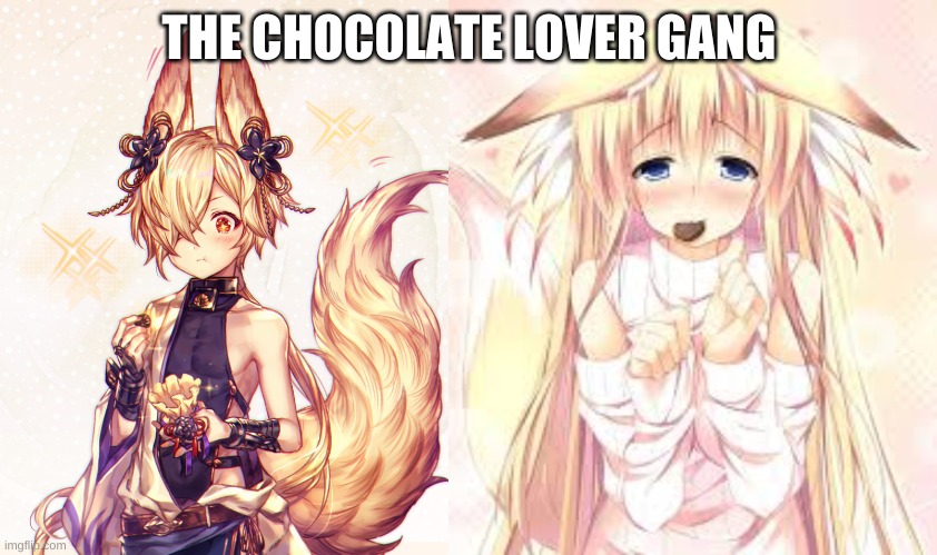 THE CHOCOLATE LOVER GANG | image tagged in cute fox girl,fox boy | made w/ Imgflip meme maker