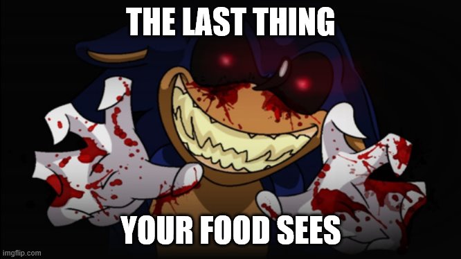 Sonic.EXE | THE LAST THING; YOUR FOOD SEES | image tagged in sonicexe | made w/ Imgflip meme maker