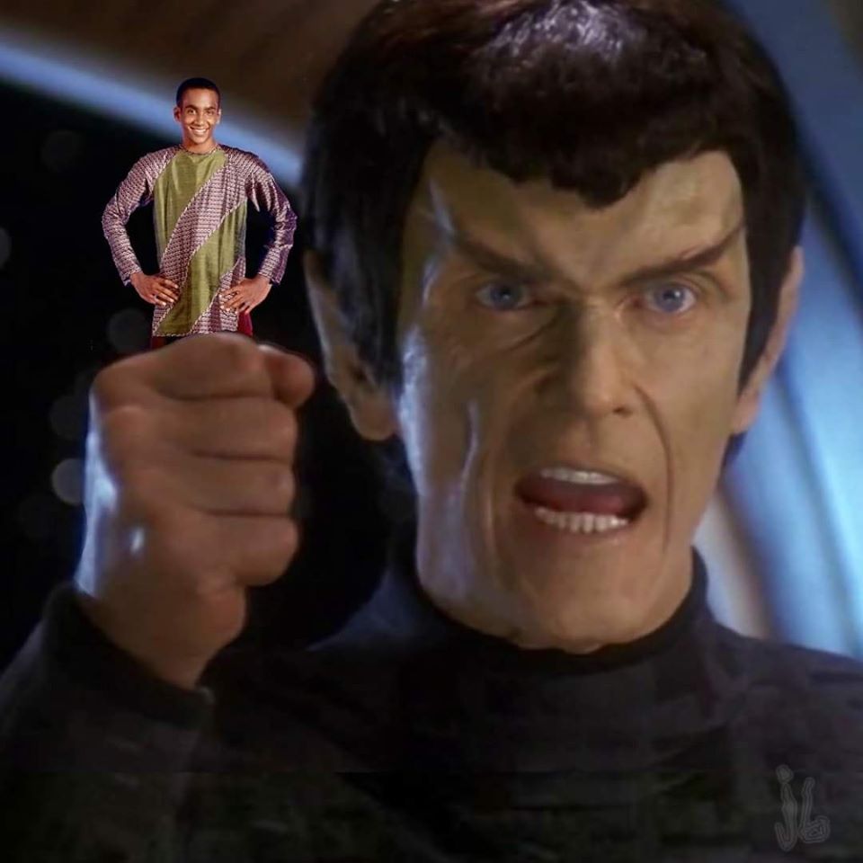Romulan Senator holding Jake Sisko Blank Meme Template