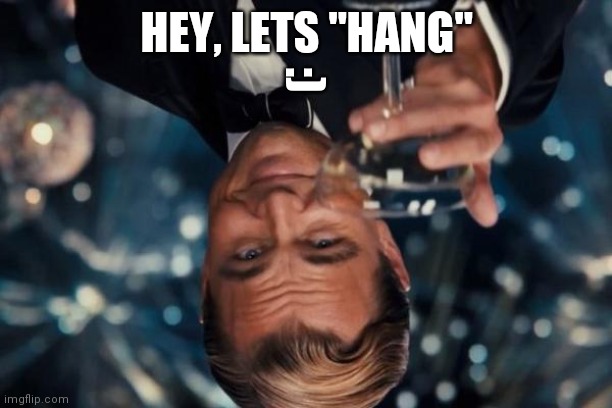 Leonardo Dicaprio Cheers Meme | HEY, LETS "HANG"; :) | image tagged in memes,leonardo dicaprio cheers | made w/ Imgflip meme maker