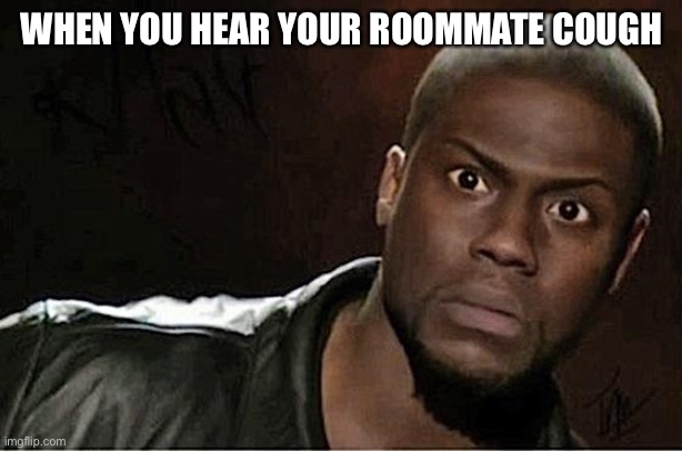 Kevin Hart Meme | WHEN YOU HEAR YOUR ROOMMATE COUGH | image tagged in memes,kevin hart | made w/ Imgflip meme maker