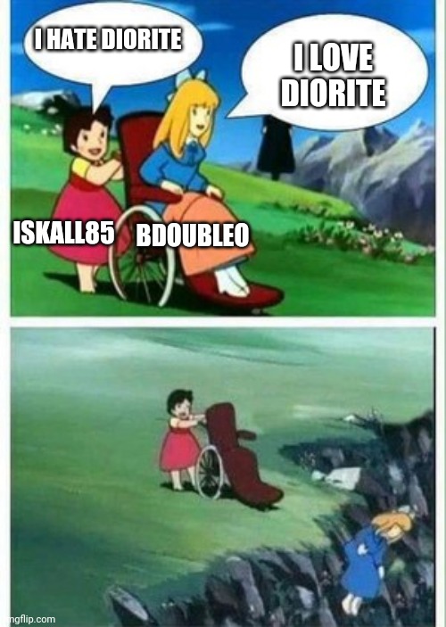 I HATE DIORITE; I LOVE DIORITE; ISKALL85; BDOUBLEO | made w/ Imgflip meme maker