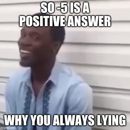 Why you always lying | SO -5 IS A POSITIVE ANSWER; WHY YOU ALWAYS LYING | image tagged in why you always lying | made w/ Imgflip meme maker