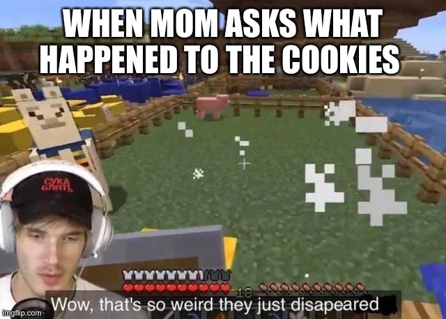 Cookies? | WHEN MOM ASKS WHAT HAPPENED TO THE COOKIES | image tagged in they just disappeared | made w/ Imgflip meme maker