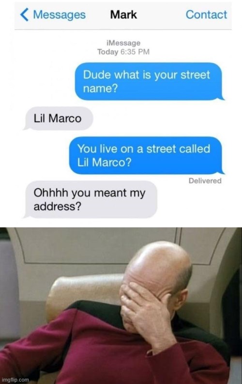 Lil Marco | image tagged in memes,captain picard facepalm,funny,texting,facepalm | made w/ Imgflip meme maker