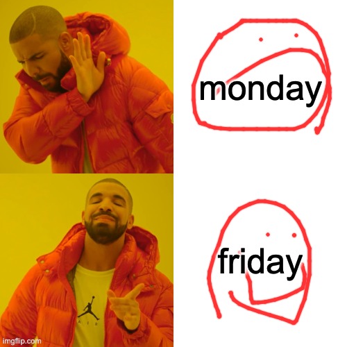WTFRIDAY | monday; friday | image tagged in memes,drake hotline bling | made w/ Imgflip meme maker