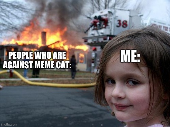 Meme cat is gonna WIN this war!!!!!!! | ME:; PEOPLE WHO ARE AGAINST MEME CAT: | image tagged in meme,cat,will,win,this,war | made w/ Imgflip meme maker