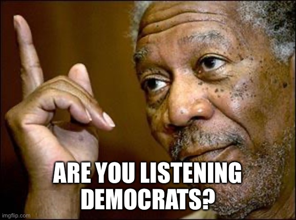 This Morgan Freeman | ARE YOU LISTENING
 DEMOCRATS? | image tagged in this morgan freeman | made w/ Imgflip meme maker