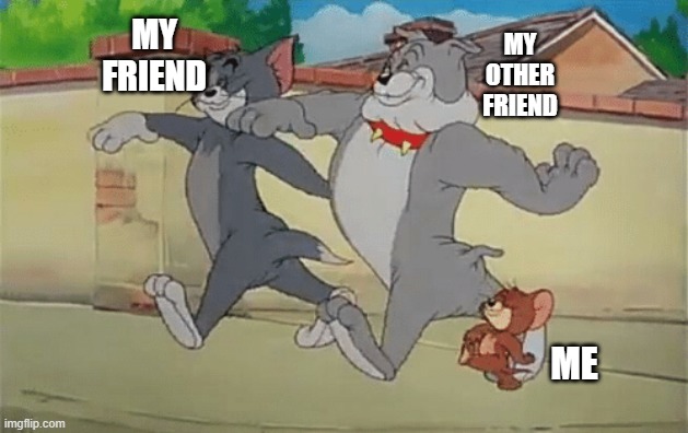MY FRIEND; MY OTHER FRIEND; ME | image tagged in tom and jerry meme | made w/ Imgflip meme maker