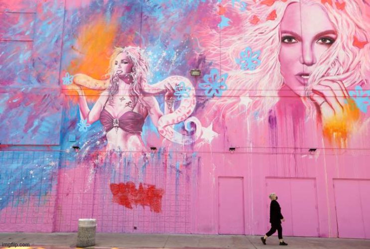 This is actually a mural of Britney Spears, not Kylie, but it's cool as hell and I didn't know where else to put it lol | image tagged in britney spears wall mural la,art,fan art,pop music,singer,graffiti | made w/ Imgflip meme maker