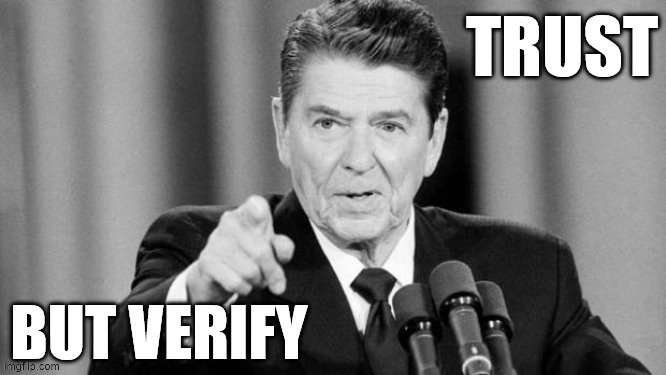 Ronald Reagan trust but verify | image tagged in ronald reagan trust but verify | made w/ Imgflip meme maker