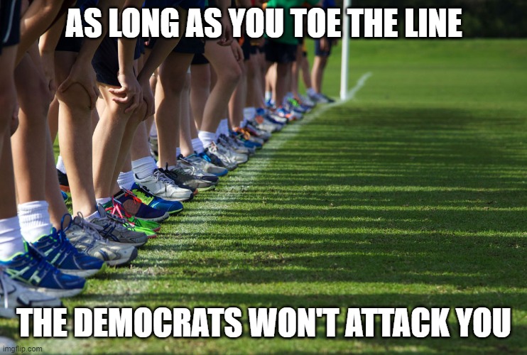 AS LONG AS YOU TOE THE LINE THE DEMOCRATS WON'T ATTACK YOU | made w/ Imgflip meme maker