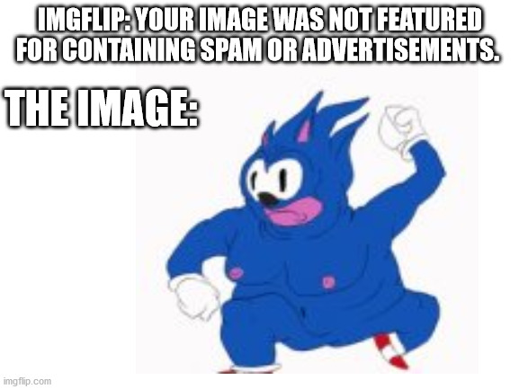 IMGFLIP: YOUR IMAGE WAS NOT FEATURED FOR CONTAINING SPAM OR ADVERTISEMENTS. THE IMAGE: | image tagged in bruhh,bruh,bruh moment | made w/ Imgflip meme maker