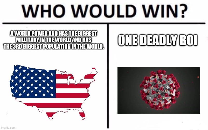 Who Would Win? | A WORLD POWER AND HAS THE BIGGEST MILLITARY IN THE WORLD AND HAS THE 3RD BIGGEST POPULATION IN THE WORLD. ONE DEADLY BOI | image tagged in memes,who would win | made w/ Imgflip meme maker