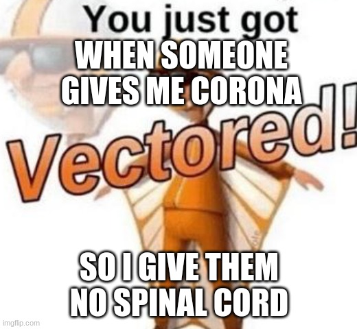 You just got vectored | WHEN SOMEONE GIVES ME CORONA SO I GIVE THEM NO SPINAL CORD | image tagged in you just got vectored | made w/ Imgflip meme maker