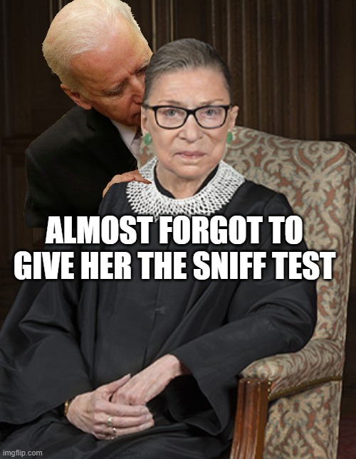 Ruth Bader Ginsberg | ALMOST FORGOT TO GIVE HER THE SNIFF TEST | image tagged in ruth bader ginsberg | made w/ Imgflip meme maker