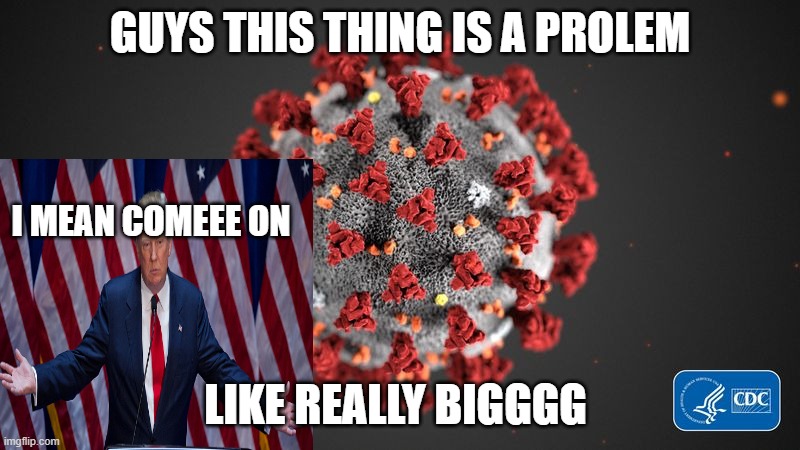 Covid 19 | GUYS THIS THING IS A PROLEM; I MEAN COMEEE ON; LIKE REALLY BIGGGG | image tagged in covid 19 | made w/ Imgflip meme maker