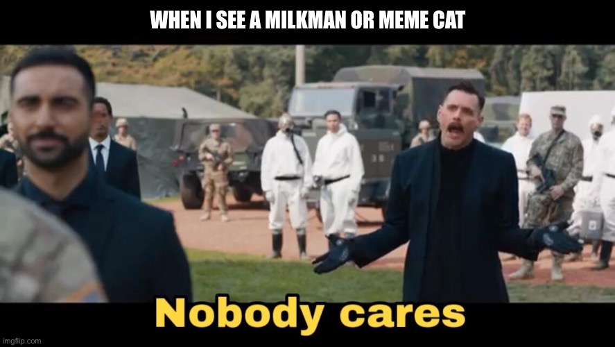 Sonic nobody cares | WHEN I SEE A MILKMAN OR MEME CAT | image tagged in sonic nobody cares | made w/ Imgflip meme maker